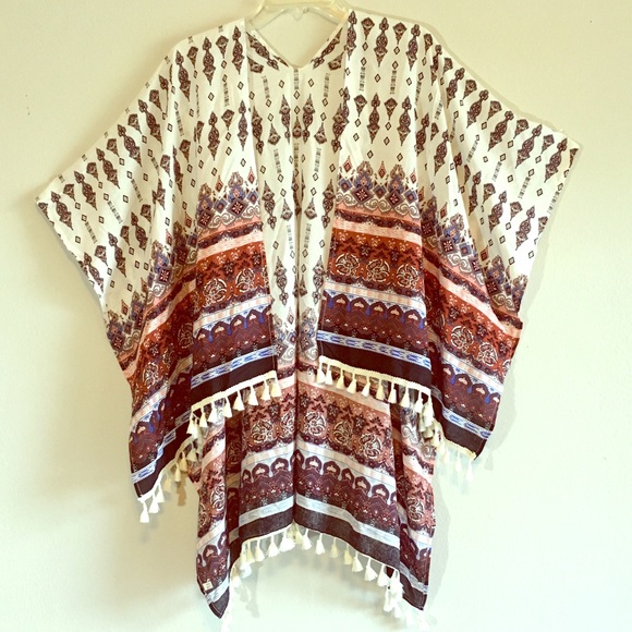 Other - NWT Boho Swim Tassel Coverup Fringe Aztec Floral